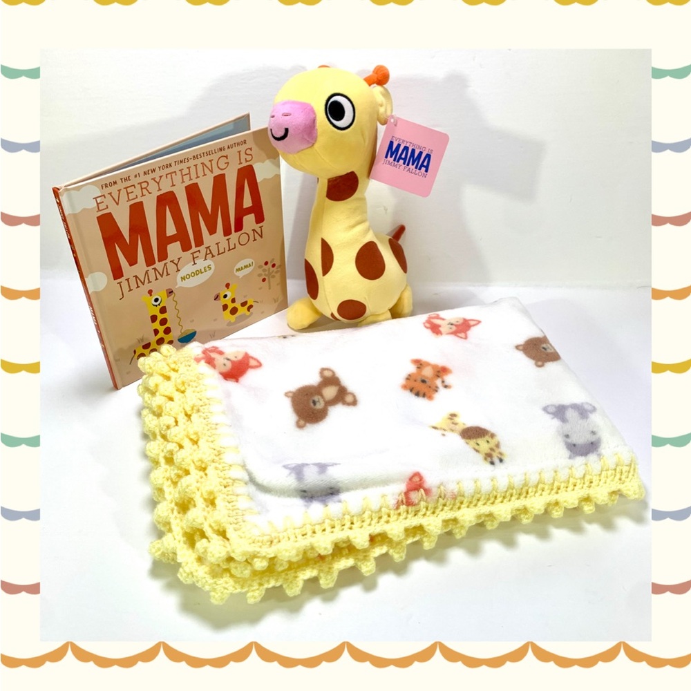 Giraffe Mama & Noodles Crochet Baby Blanket Gift Set